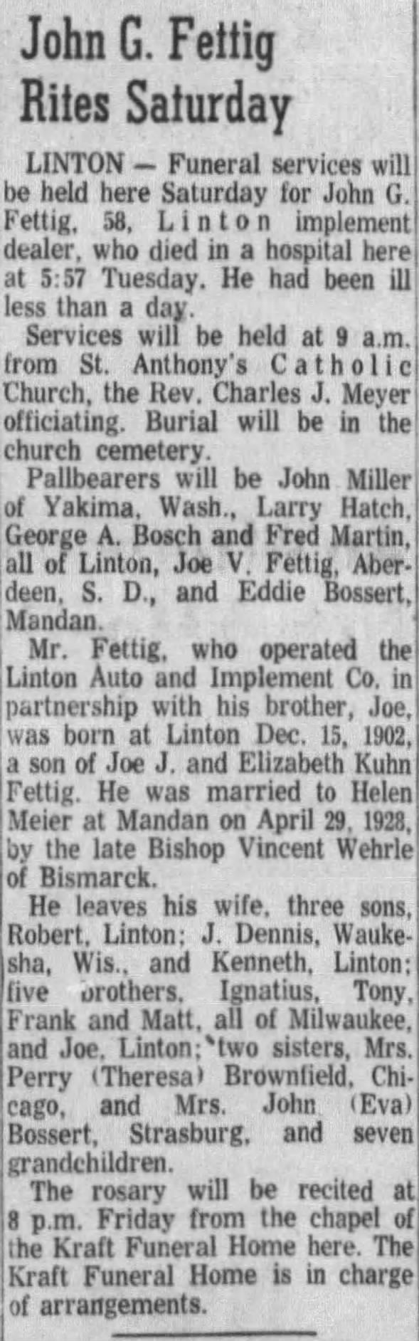 Obituary for John G. Feltig